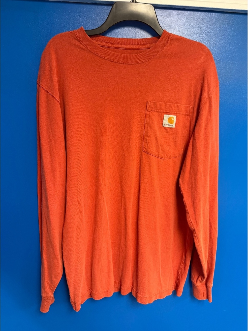 Carhartt Mens Small Burnt Orange Long Sleeve Pocket T Shirt Original Fit K126